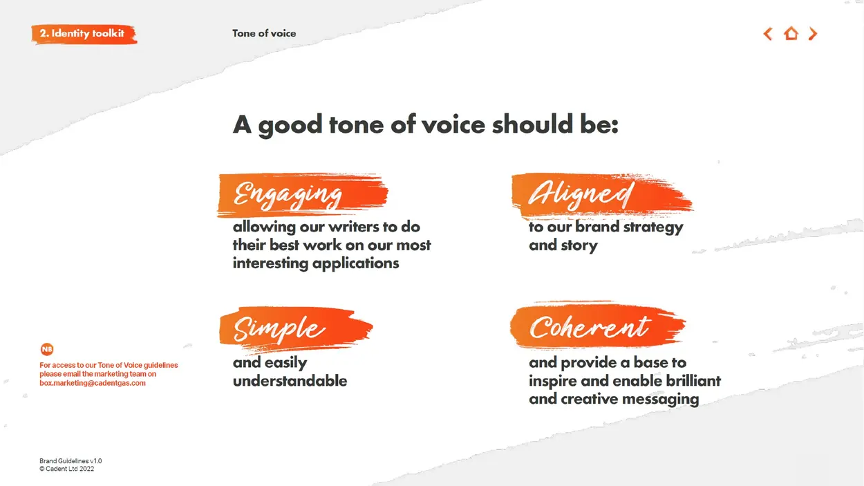 Cadent Gas tone of voice principles: engaging, aligned, simple and coherent