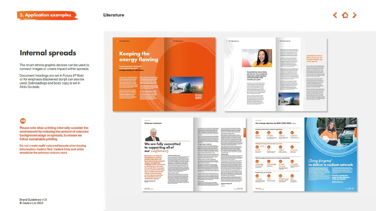 Cadent Gas brand applied across internal literature spreads