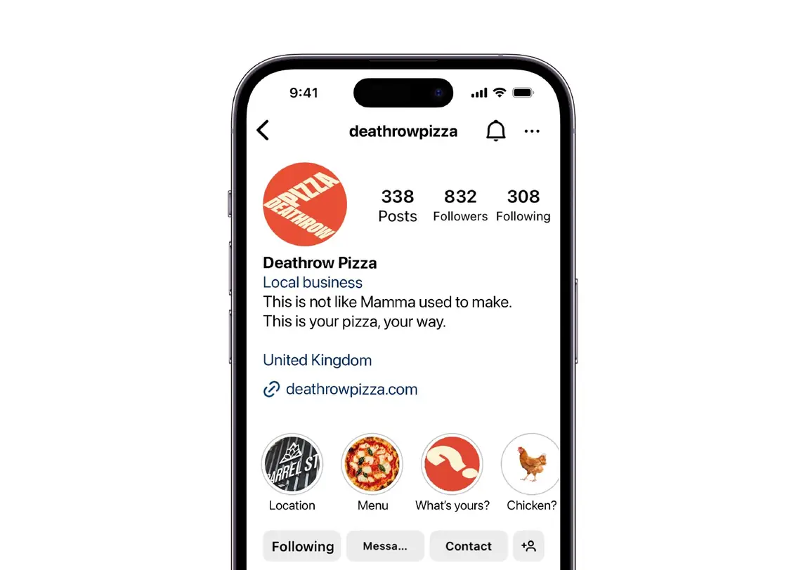 Deathrow Pizza social media profile
