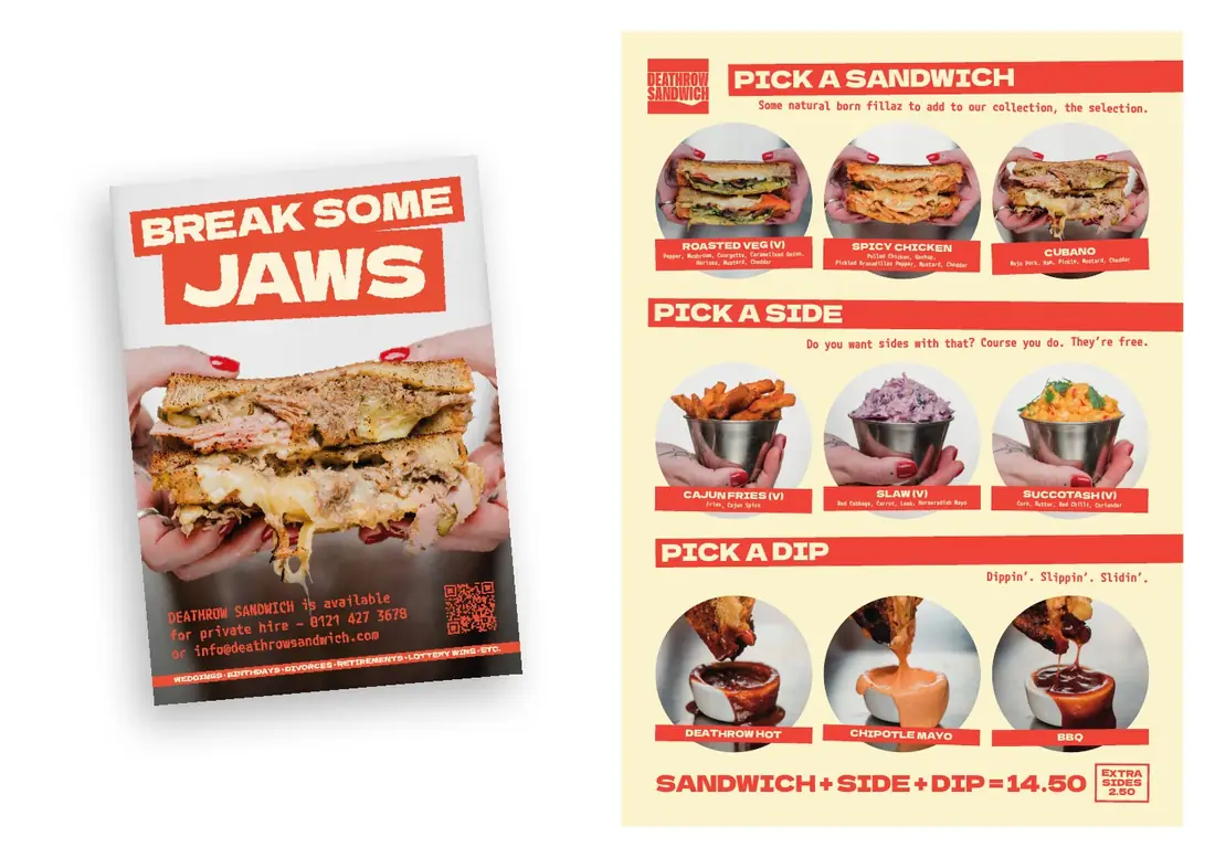 Deathrow Sandwich menu