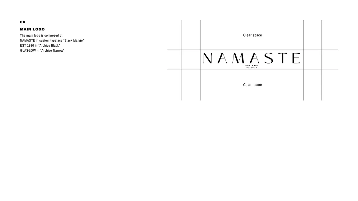 Namaste construction and clearspace of the main logo