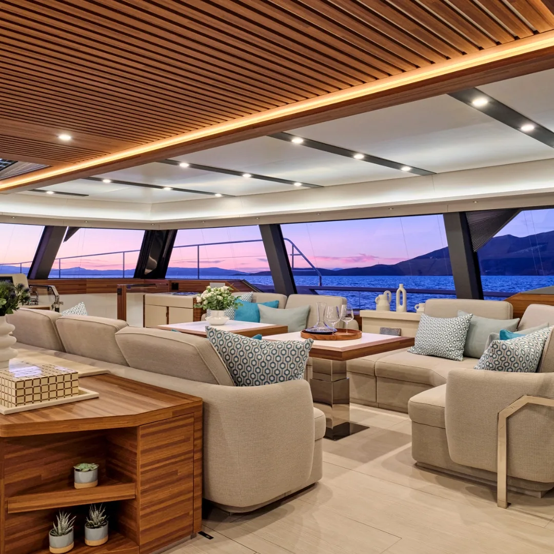 Odyssea Yachting yacht saloon at dusk