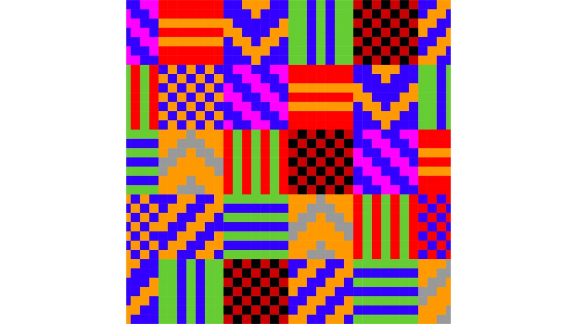 Onyame cloth, a square of pixel-drawn kente blocks