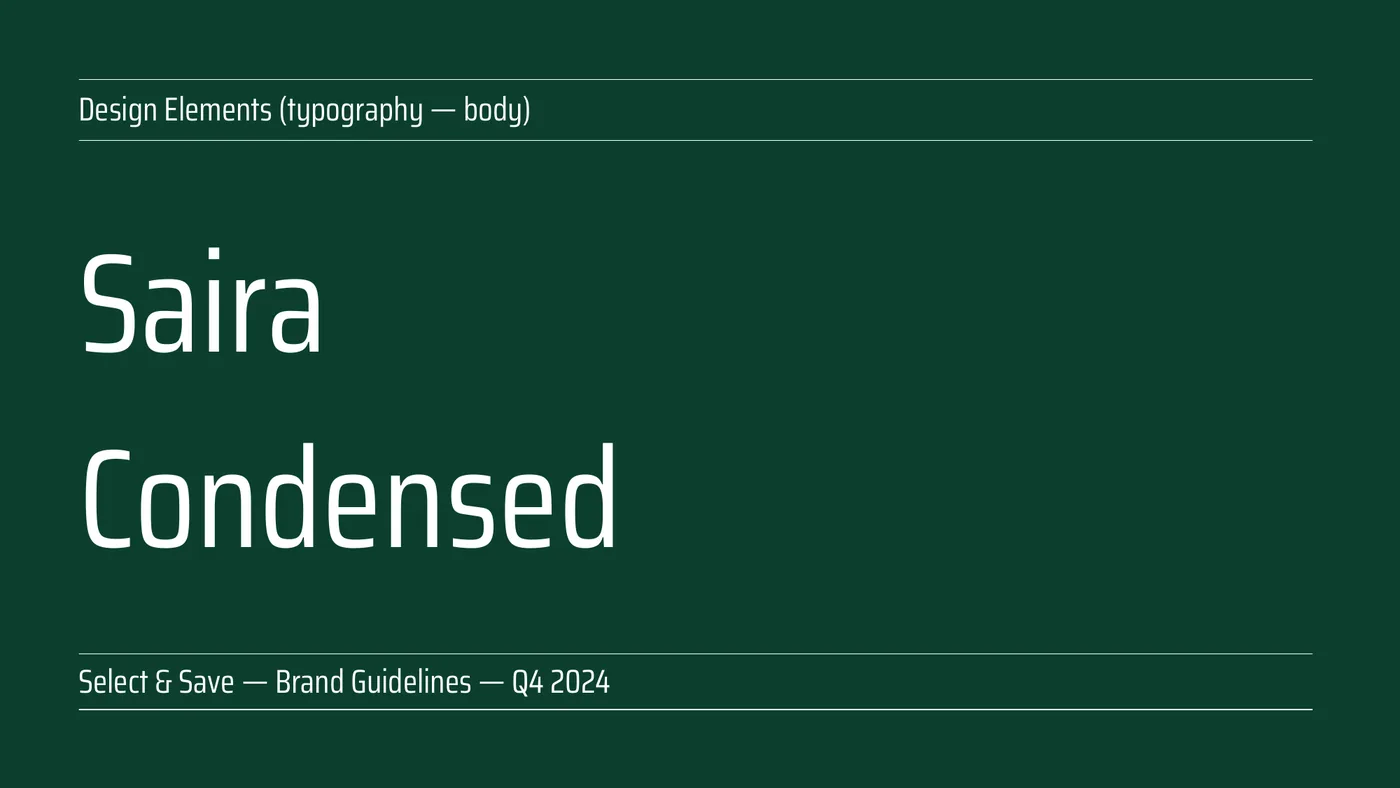 Select & Save saira Condensed, the body typeface