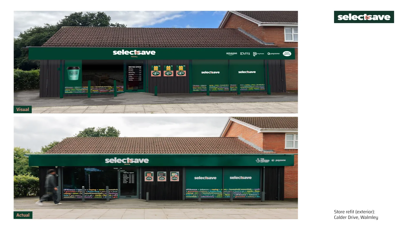 Select & Save shopfront, visual against the finished refit