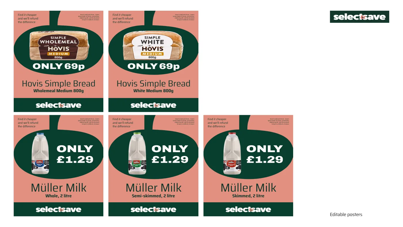 Select & Save editable price posters