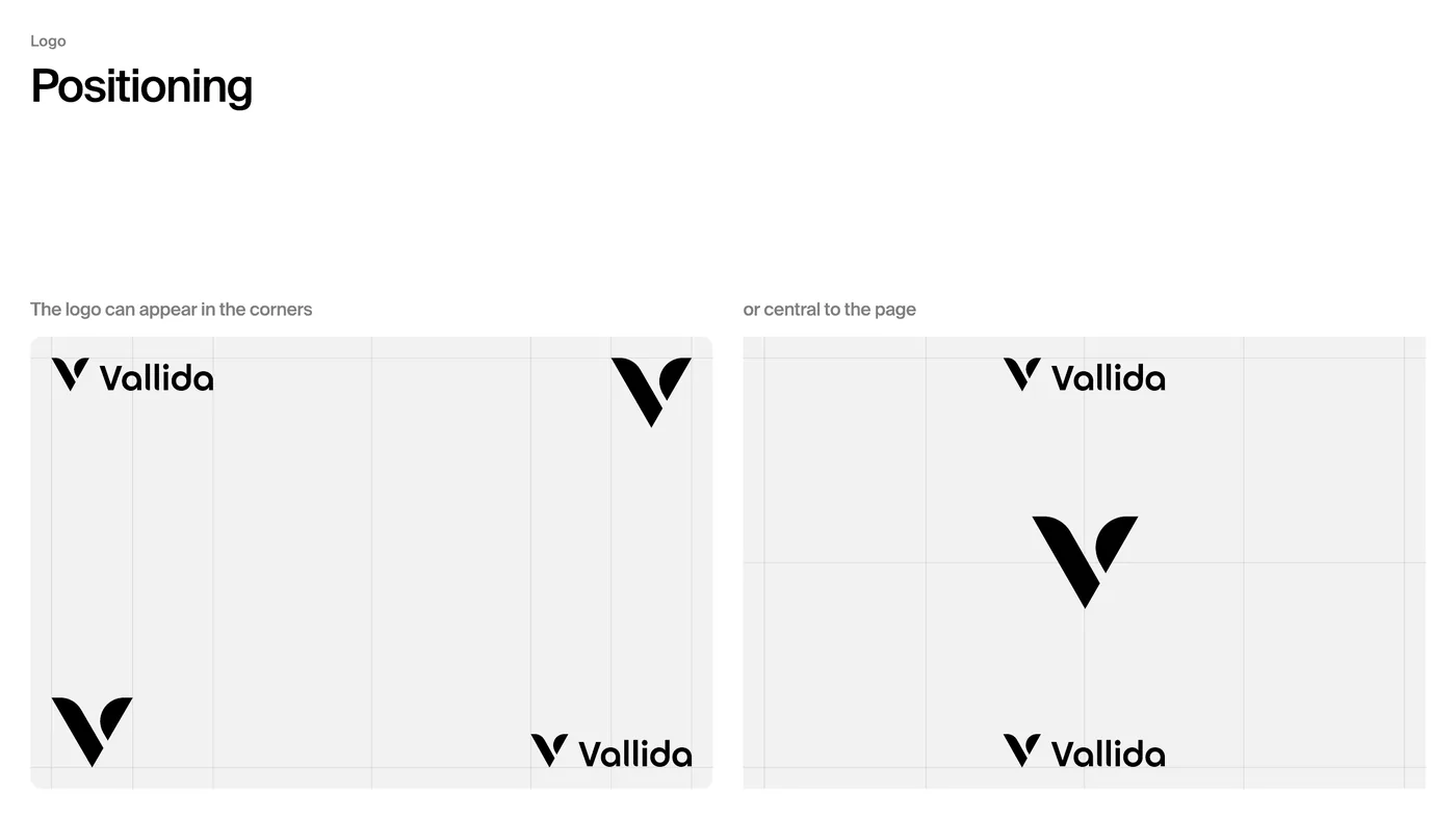 Vallida logo positioning on the page