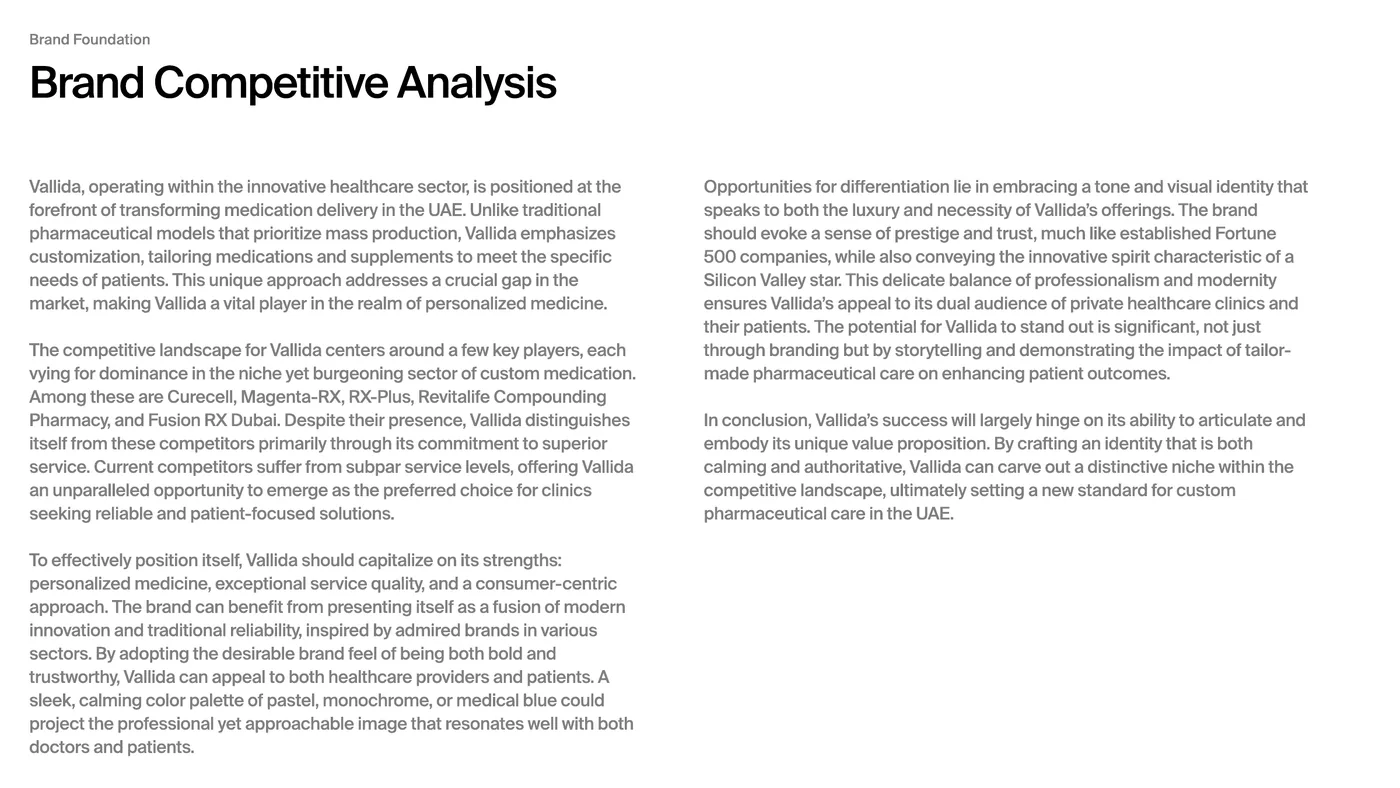 Vallida brand foundation, competitive analysis