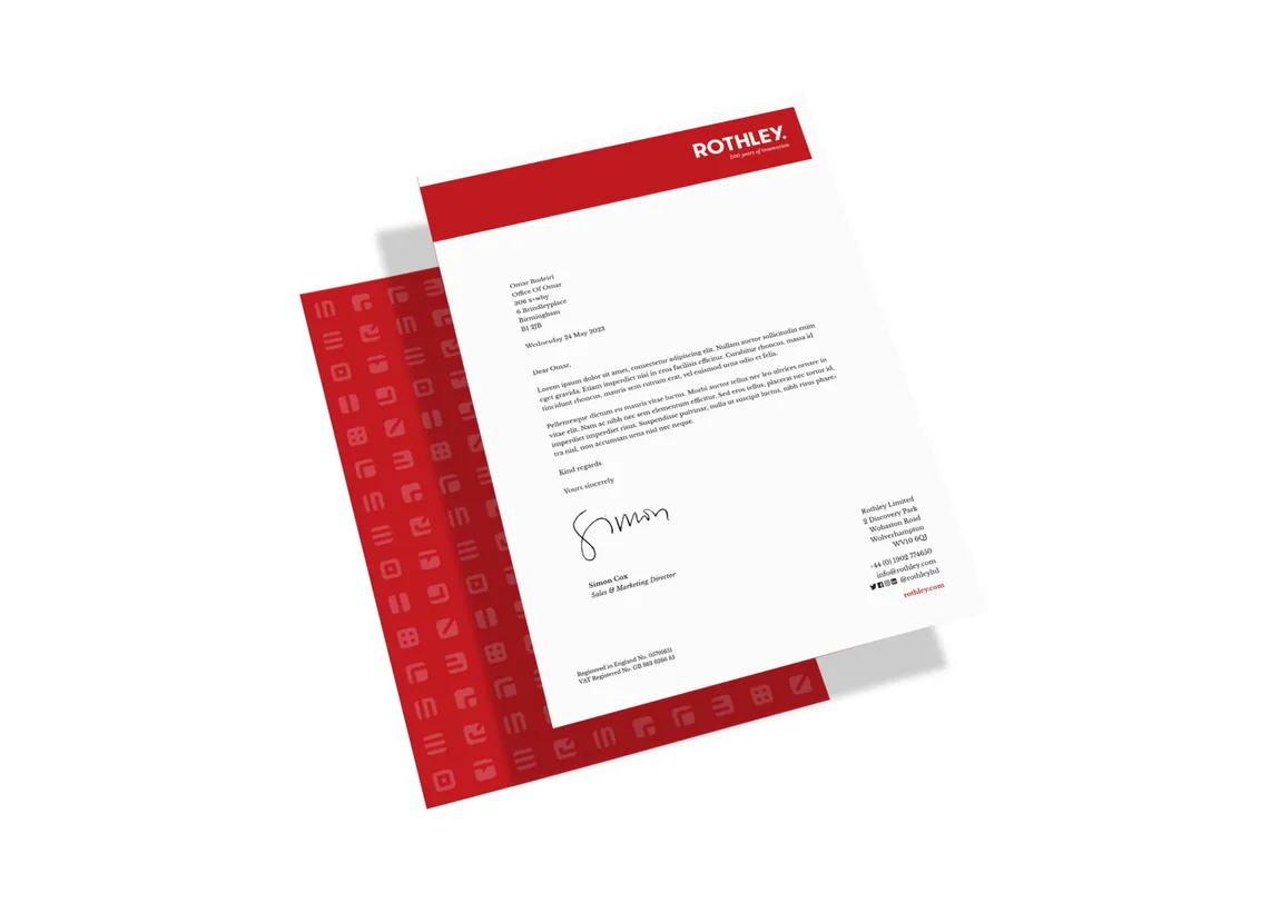 Rothley letterhead and patterned reverse