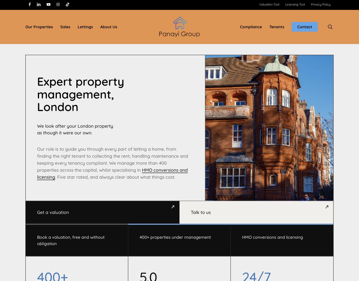 The Panayi Group homepage scrolling on an iPad